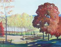 Ralph Newell, Sheep in Autumn Landscape Near Eagle River, Oil on canvas