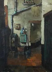 Isidore Saeys, Rear Court, Oil on canvas
