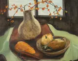 Schlossman, Still Life with Blossoms and Gourds, Oil on canvas