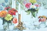 Kay Hoppock, Still Life with Brass Candlesticks and Zinnias, Watercolor