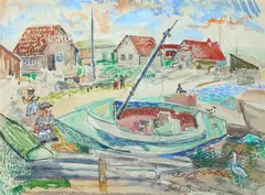 David Burliuk, Low Tide, Watercolor