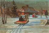 Andrei Afanasievich Jegorov, Winter Village, Gouache on board