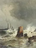 Mauritz de Haas, Storm Off the Coast (Possibly Star Island, Oil on board