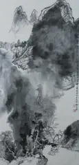 Mountainous Landscape by Xie Tian, Ink on paper scroll, sold Jun 2013