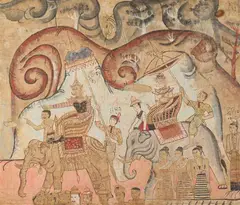 Ratanakosin School, Figures on Elephant Back, Ink and color on cloth