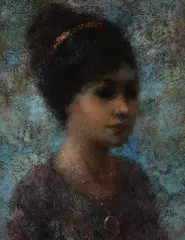 B. Warren Allin, Portrait of Woman with Gold Lockett, Oil on board