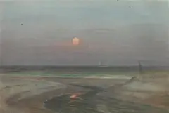 Hendricks A. Hallett, Distant Sailboat Under Full Moon, Watercolor