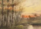 Dusk Over Stream by American School, Watercolor, offered Jun 2013