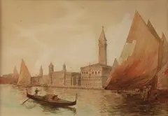Clyde S. Adams, Gondola on the Venetian Canal, Watercolor