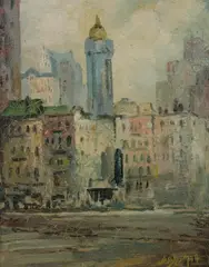 Joseph Sloman, Street Scene, Oil on board