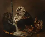 Fighting Dogs with Hot Caldron by American School, Oil on canvas, offered Jun 2013