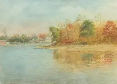 Hendricks A. Hallett, Lake Shore in Autumn, Watercolor