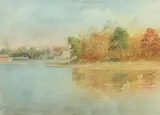 Hendricks A. Hallett, Lake Shore in Autumn, Watercolor