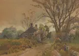 H. Anthony Dyer, Country Home in Spring Landscape, Watercolor