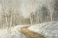 Richard G. Packer, Country Road in Snow, Oil on board