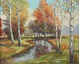 Frank Suchanek, Winding Stream in Autumn, Oil on canvas