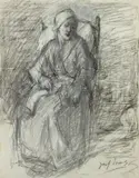 Jozef Israëls, Woman Sitting in Armchair, Charcoal heightened in white