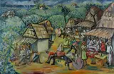 Emmanuel Jolicouer, Haitian Village Life, Oil on canvas