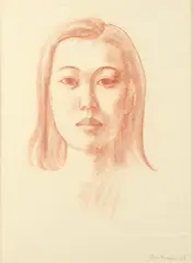 Theo Meier, Portrait of Young Woman, Red chalk on paper