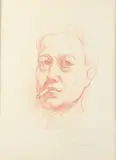 Theo Meier, Portrait of Man with Cigarette, Red chalk on paper