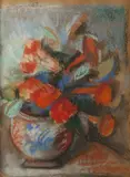 Hans Burkhardt, Still Life with Flowers in Blue and White Bowl