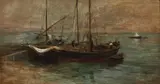 Adolphe Appian, Harbor Scene, Oil on canvas laid on panel
