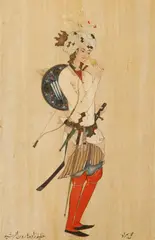 Amal Bhehrad, Portrait of Caliph Zada Haroor Al Raschid, Together with one ink and color on paper