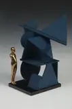 Ernest Trova, Av #31 with 6 " Figure 1986, Steel painted blue with 6 " bronze