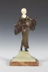 Joseph Lorenzl, Dancer, Enamelled bronze and ivory, on green onyx base; signed. "As is"