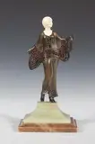 Joseph Lorenzl, Dancer, Enamelled bronze and ivory, on green onyx base; signed. "As is"