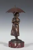 E. Eisenberger, Girl with Umbrella, Bronze, on marble base; signed
