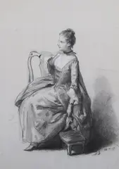 Young Girl Fastening Shoe by David Bles, Pencil and chalk, offered Jul 2013