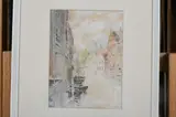 T.E, Dutch Canal, Watercolor on gouache