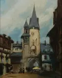 View of Town Square with Tower by Continental School, Oil on canvas, offered Jul 2013