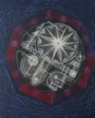 Margo Hoff, Star Clock, Oil collage on canvas