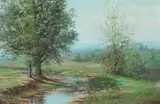 Jesse S.C. Heiss, Landscape with Tree and Brook, Oil on board