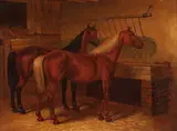 At the Hay Rack by Continental School, Oil on board, sold Jul 2013
