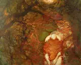Nikolai Sazhin, Abstract Figure with Tree, Oil on canvas