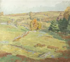 Horace Brown, MOUNTAIN LANDSCAPE, study of flowers in pitcher on verso, Oil on canvas