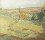 Horace Brown, MOUNTAIN LANDSCAPE, study of flowers in pitcher on verso, Oil on canvas
