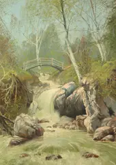 The Foot Bridge by Hugo Lohr, Oil on canvas laid on board, offered Sep 2013