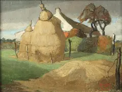 René Thys, Expressionist Farmhouse, Oil on canvas laid on board