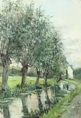 Mill Building with Race by Louis  Gustave Cambier, Oil on canvas, sold Sep 2013