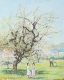 Anne de Vernac, Under the Apple Blossoms, Pastel