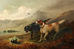 Robert Charles Dudley, Two Retrievers at Work, Oil on canvas