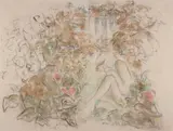 Aniko Gaal Schott, Nude with Flute in Lush Garden, Pastel on canvas