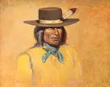 Ronald Crooks, Reservation Buck, Oil on board
