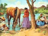 Fil Mottola, Navajo Girl Watering Her Horse, Oil on board