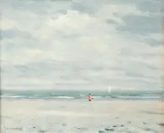 Jacques Lebourgeois, Two Figures on Shoreline, Oil on canvas