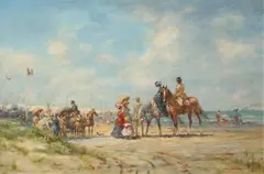 Wolfgang Tritt, Horse Drawn Carriage on French Beach, Oil on panel